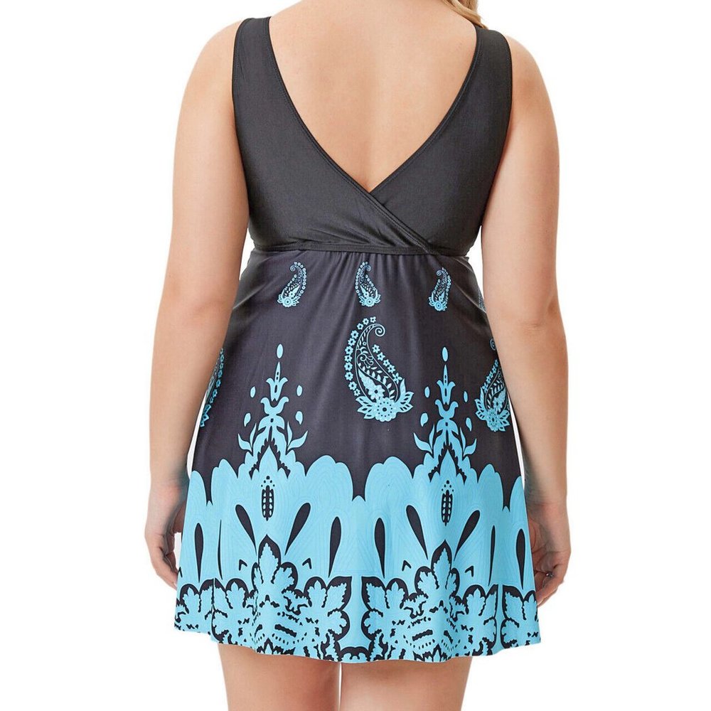 Plus 2Pc Swimdress Set Womens Size 24 High Cut Paisley Swimwear - Picture 5 of 8